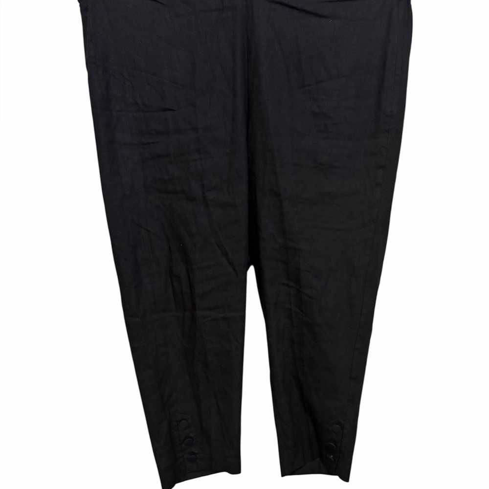 J. Jill Linen Stretch Black Crop Pant Button Ankle Detail Flat Front Elastic Bac - Picture 2 of 8